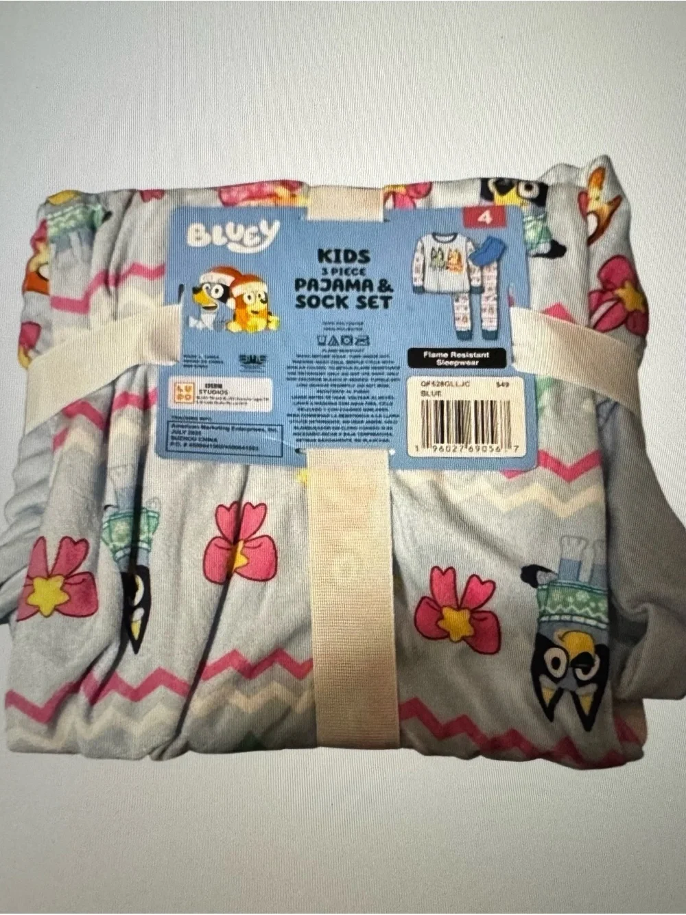 Blue Girls' One-Piece Pajama Set with Character Print